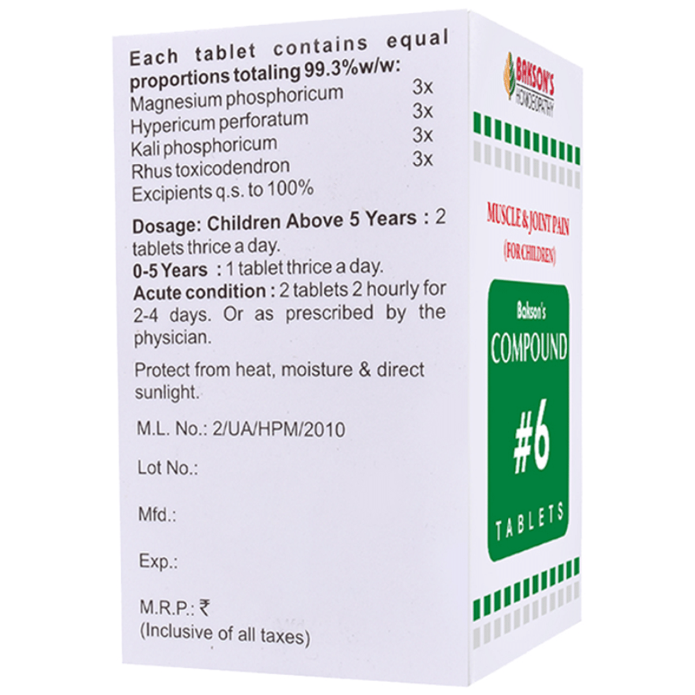 Bakson's Homeopathy Compound # 6 Pain Muscles Children Tablet