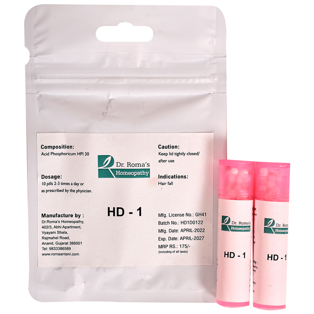 Dr. Romas Homeopathy HD 1 for Hair fall, 2 Bottles of 2 Dram