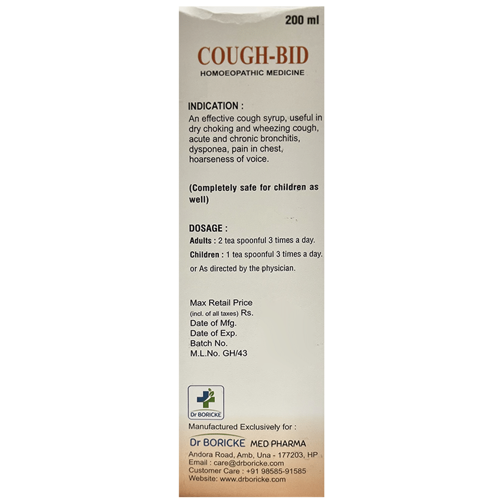 Dr Boricke Cough-Bid Syrup Honey & Tulsi