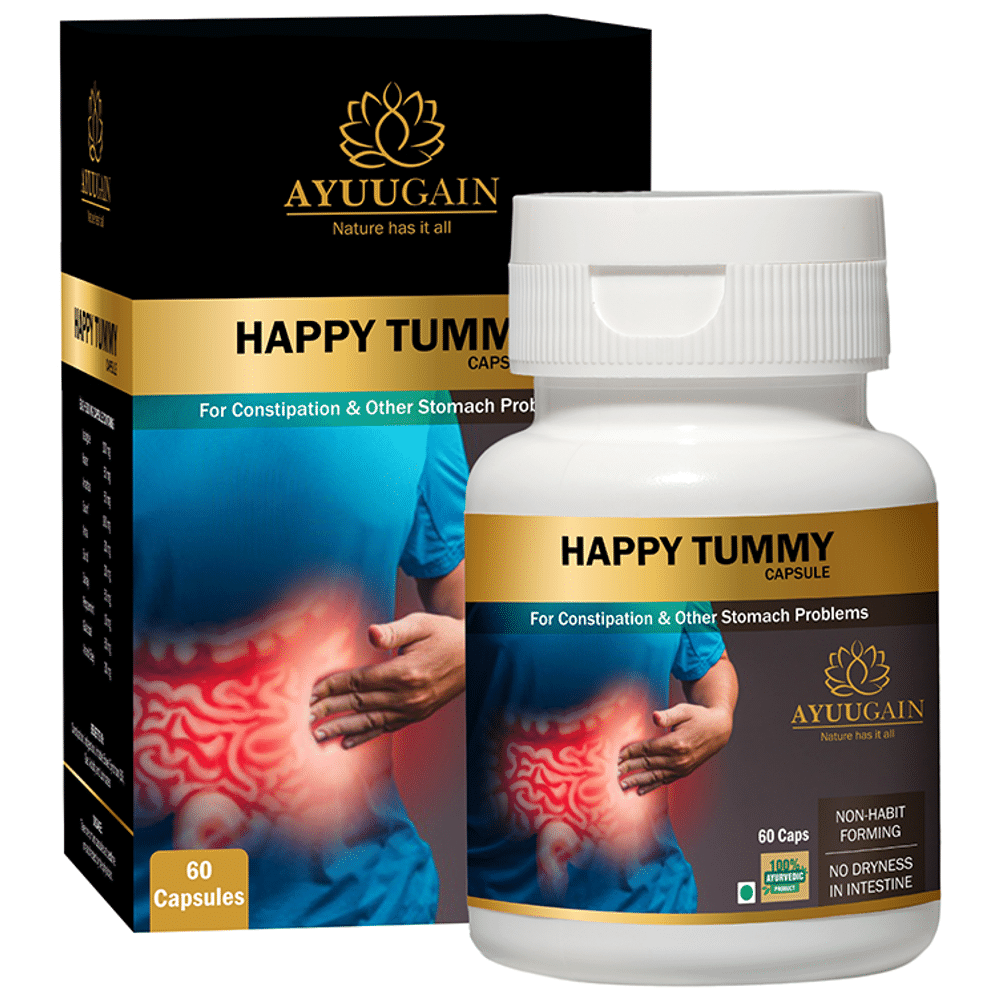 Ayuugain Happy Tummy Capsule for Constipation, Gas, Acidity & IBS Relief Constipation